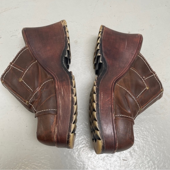 Vintage Soda Brown Chunky Leather Heel platform patchwork Womens US 9 Shoes Mule - Picture 7 of 14